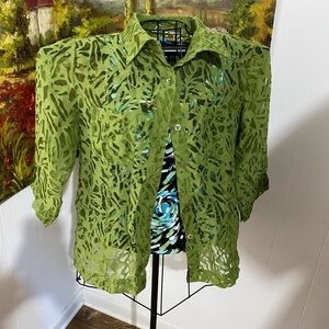 Perceptions size 8 petite set‎ to and sheer jacket green multicolored stretch
